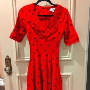 Unique Vintage Pleated Red Polkadot Dress XS